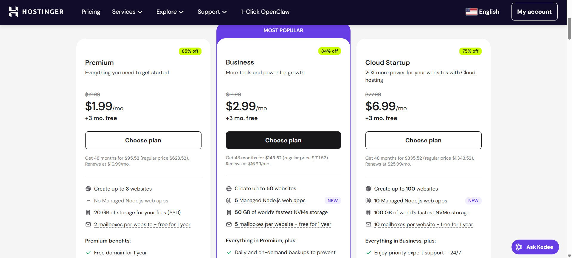 hostingerr pricing plans